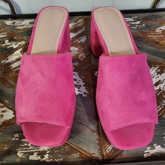 Elyse Sandals Charles David Fuschia Barbie Pink Platform Heels Block Heels Hot - Picture 8 of 13